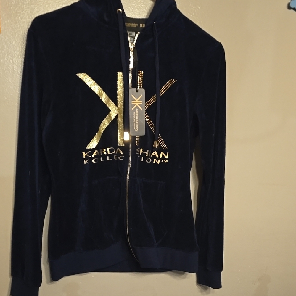 Kardashian Kollection Navy Hoodie with Gold Logo